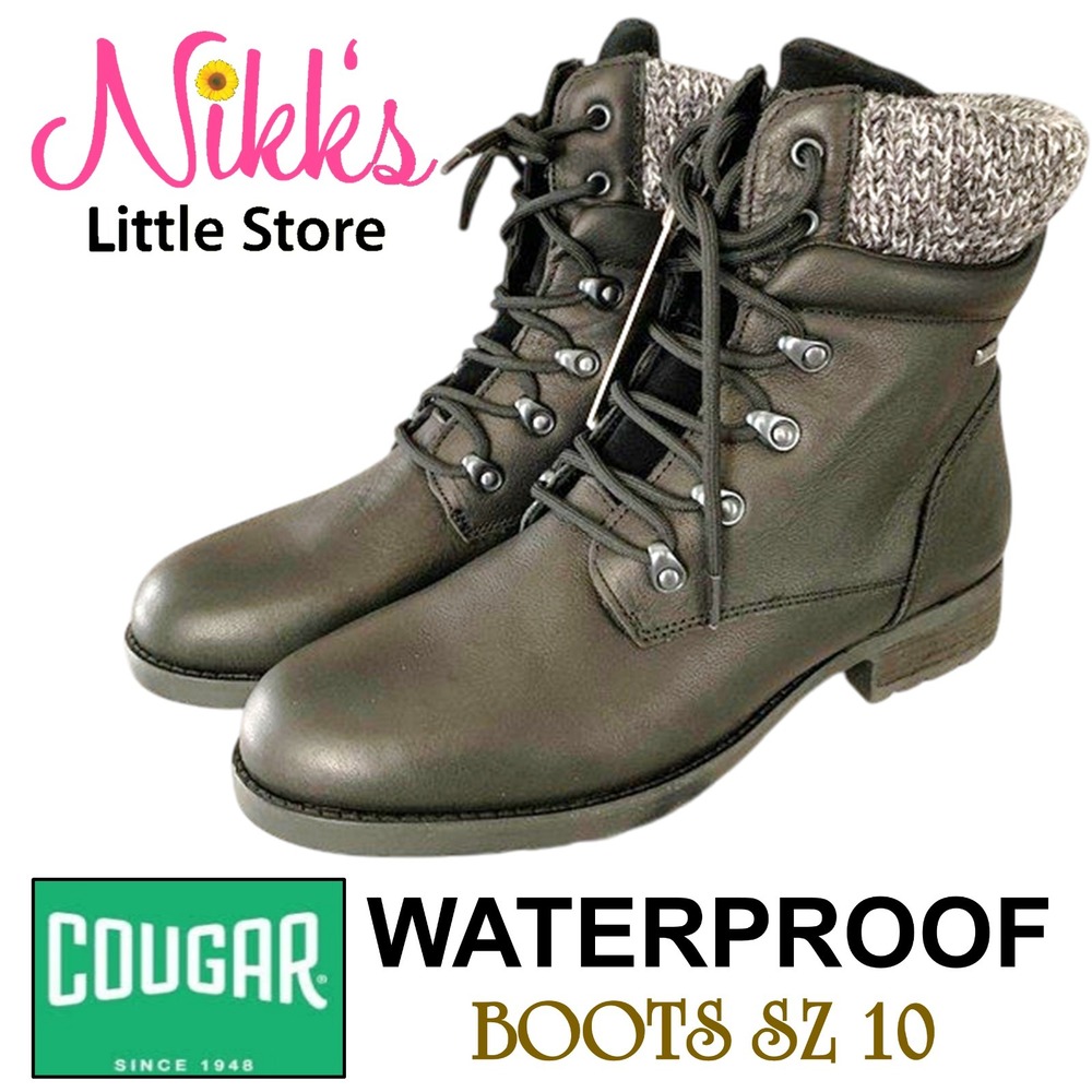 Cougar Lace Up Derry Black Waterproof Boots, NIB